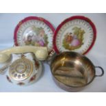 Royal Albert Old Country Roses telephone together with a plated dish and 2 decorated plates