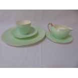 Wedgwood green  and guilt tea ware comprising 6 trios, jug and sandwich plate