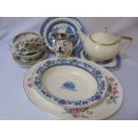 A collection of various floral and blue and white china pieces