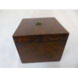 Victorian burr walnut tea caddy with ring handle to top approx. 5" tall