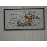 Large framed oriental embroidery depicting various birds approx. 35" x 19"