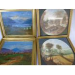 Set of 4 gilt framed prints and 3 gilt framed oils on board