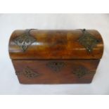 Brass bound and walnut dome topped antique stationary box approx. 6" x 9"