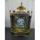 Large very ornate brass and cloisonn� mantle clock approx 18" tall and 14" wide complete with enamel