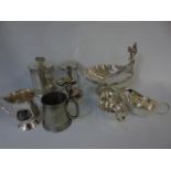 Qty of silver plated items including a large shell dish, sauce boats etc