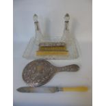 Qty of various dressing table items to include 2 silver top bottles