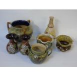 7 Pieces of various Royal Doulton Lambeth inc. a 3 handled planter and a Carrera pattern vase