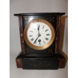 Victorian slate clock with marble decoration approx. 8" tall