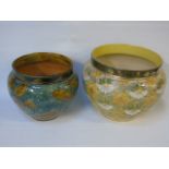 2 Royal Doulton Lambeth planters (7" and 9" dia) with floral and leaf decoration