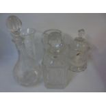 2 Cut glass decanters, 2 vases and a Mary Gregory style pot and cover