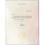 Letter from Paul McCartney on headed notepaper with and invitation to a party, signed with first