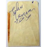 John Lennon signature on autograph book page together with half a Paul signature on a torn page. (2)