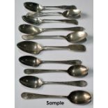 Set of four Victorian silver Glasgow teaspoons, three others, matching, by John Mitchell and six