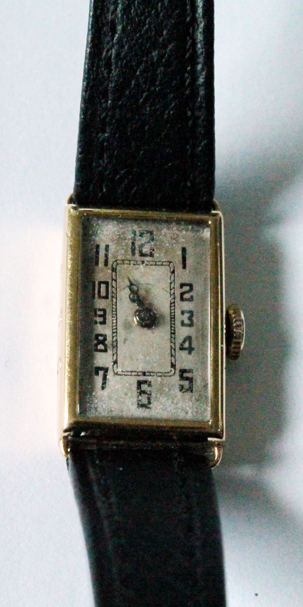 Lady's 18ct gold rectangular wristwatch, inscribed and dated 1924.