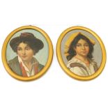 Pair of 19th century continental oval portraits of a boy and girl, possibly Italian, oil on board,