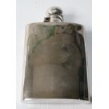 Silver spirits flask, probably Indian 'silver', cased.