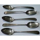 Set of five silver teaspoons by Wm. Hannay, Paisley, c. 1810.