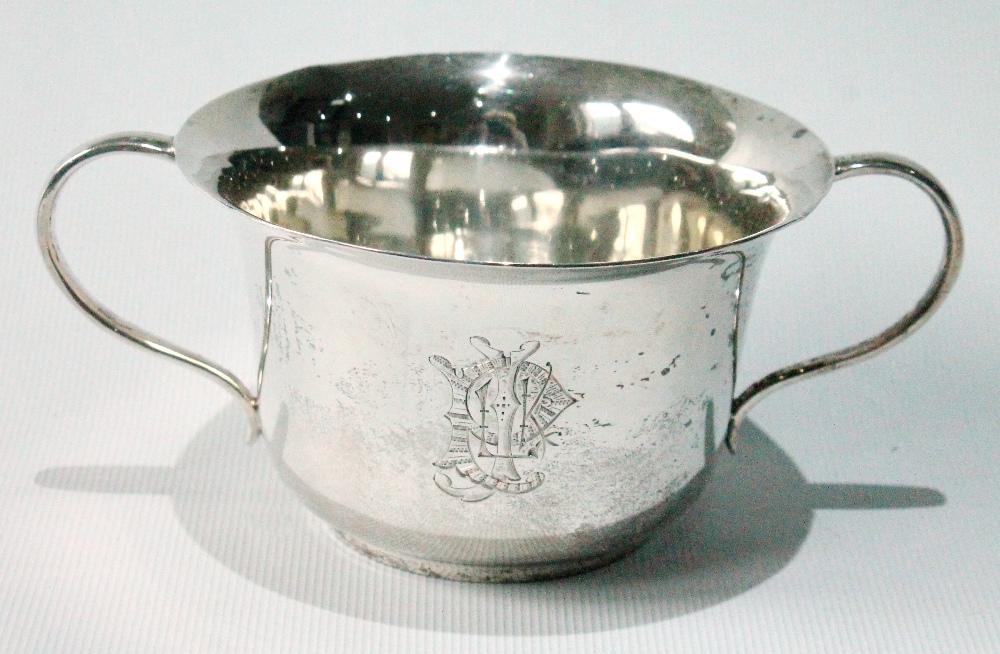 Silver sauce boat, a christening mug and a similar bowl, 11½oz.   (3) - Image 4 of 7