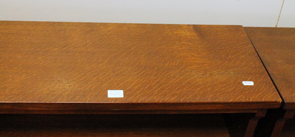Pair of 20th century oak bookcases with base drawers, raised on bracket feet. - Image 2 of 4