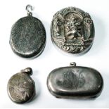 Silver sovereign and half case, Chester 1906, a Persian silver locket and two others.