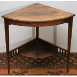 Edwardian mahogany and inlaid corner stand with understage, 68cm wide.