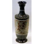 Doulton Lambeth stoneware vase with rectangular pattern to the neck and base and a floral central