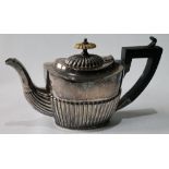 Silver teapot of oval, part-fluted form, Chester 1908, 7oz.