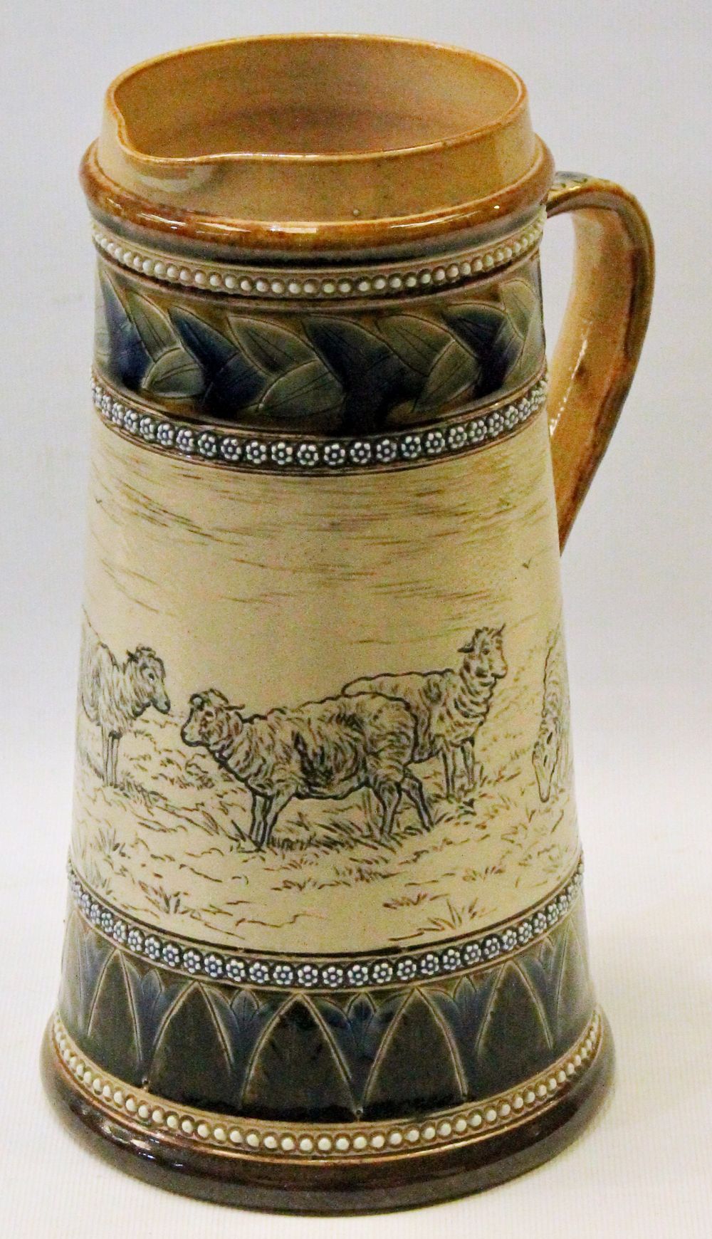 Doulton Lambeth stoneware jug by Hannah Barlow, the top with decorated border and the bottom with