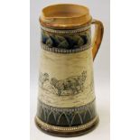 Doulton Lambeth stoneware jug by Hannah Barlow, the top with decorated border and the bottom with