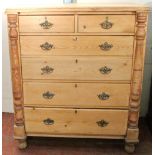 Victorian pine chest of two short and four graduated long drawers, 118cm wide, 137cm high and 51cm
