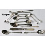 Set of six silver bright-cut coffee spoons by Walker & Hall, also a set of six silver Art Deco