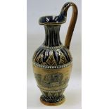 Doulton Lambeth stoneware jug by Hannah Barlow with blue and grey decoration with central incised