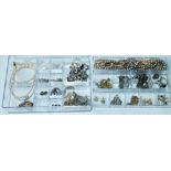 Black pearl necklet, four others, imitation, a pair of cultured pearl ear studs and various other