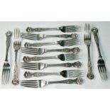 Set of twelve silver dessert forks of King's pattern, 1937, 26oz.