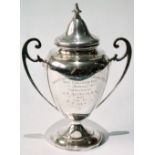 Silver two-handled cup of ovoid shape and the cover, 12½oz.