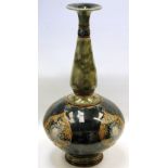 Royal Doulton gourd-shaped stoneware vase with applied, stylised floral panels, the tapering neck