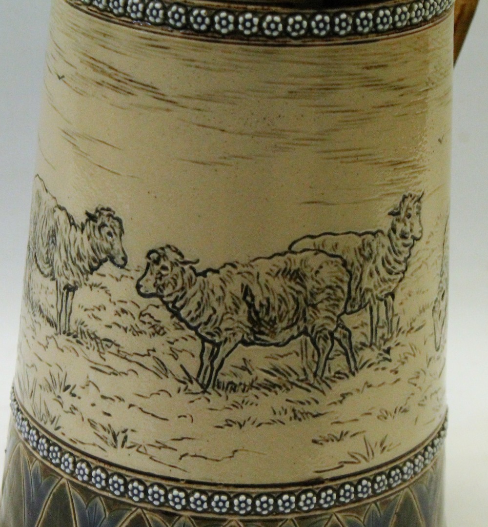 Doulton Lambeth stoneware jug by Hannah Barlow, the top with decorated border and the bottom with - Image 2 of 3