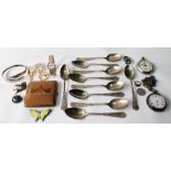 Silver watch and guard, another, a rolled gold watch and various items of costume, silver and other