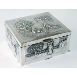 Indian silver cigarette box with embossed decoration.