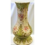 Large Edwardian Royal Porcelain floor vase on stand, the cream body with floral, green and gilt