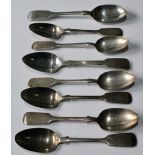 Set of six Victorian silver teaspoons of fiddle pattern by Josiah Williams, Exeter 1858, and