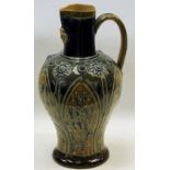 Doulton Lambeth stoneware jug by Harriet E. Hibbut, the arched blue and grey panels with applied