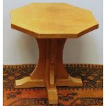 Robert 'Mouseman' Thompson octagonal oak occasional table on four-section column and cross base,