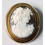 Victorian cameo brooch with portrait of a girl, in gold, probably 15ct.