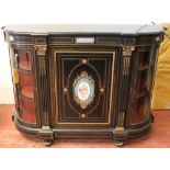 Victorian ebonised credenza with ormolu-mounted central panel door with Sèvres oval panel and a