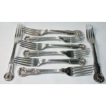Set of eight Victorian silver table forks of hourglass pattern, W. Eley, 1840, 25oz.