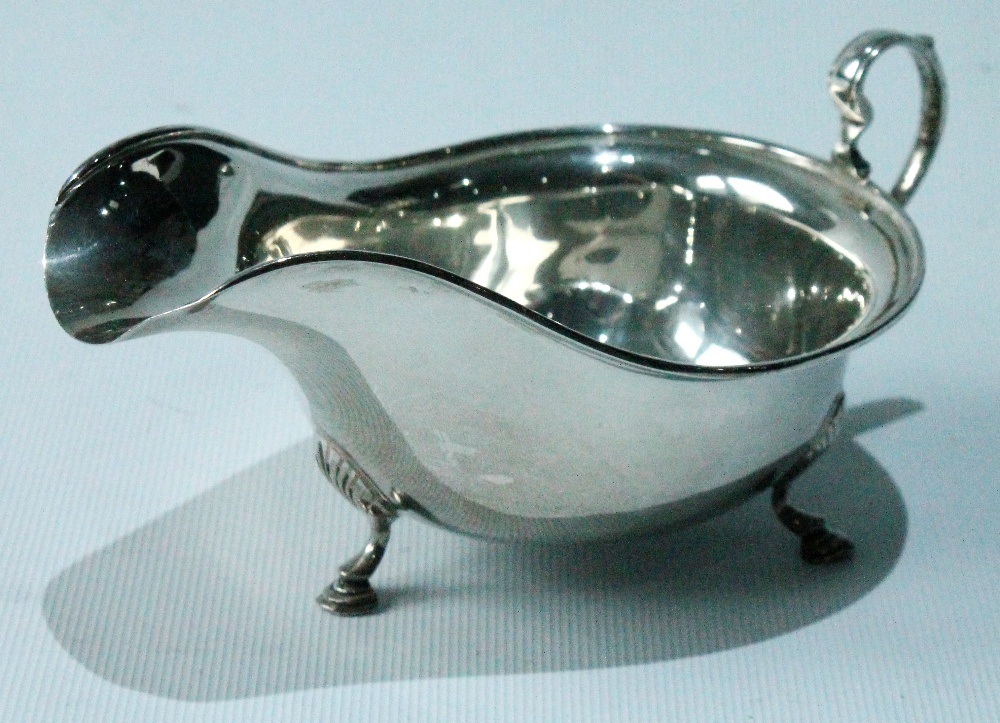 Silver sauce boat, a christening mug and a similar bowl, 11½oz.   (3) - Image 6 of 7