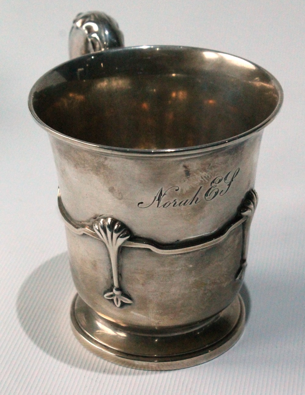 Silver sauce boat, a christening mug and a similar bowl, 11½oz.   (3) - Image 2 of 7