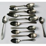 Three silver Dublin teaspoons, set of four fiddle pattern Provincial spoons, possibly Perth, and