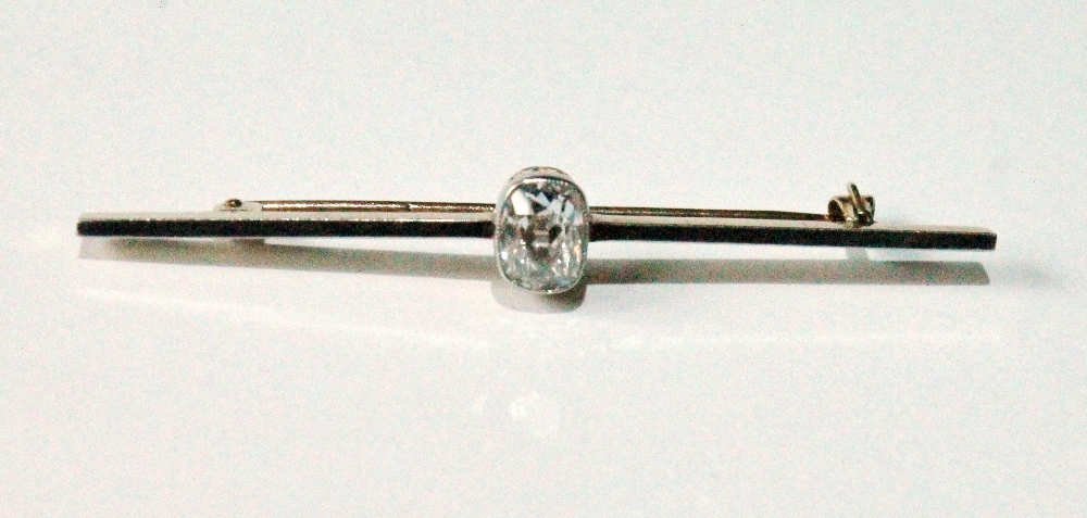 Edwardian pin with millegrain-set old-cut diamond brilliant of almost oval shape, approximately